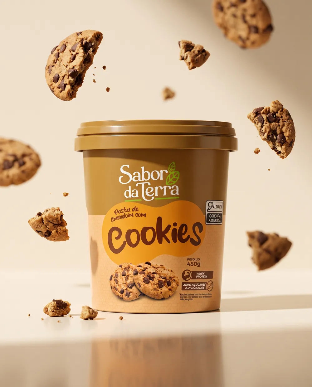 Pasta de Amendoim Cookies com Whey Sabor da Terra 450g com pedaços de cookie