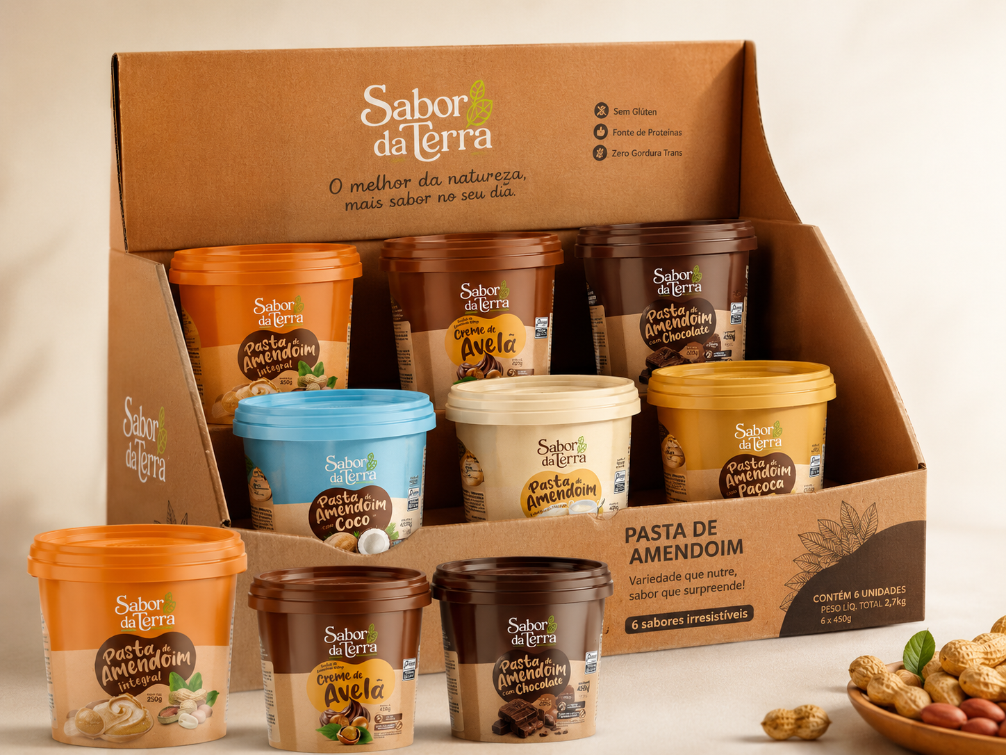 Caixa com pastas de amendoim Sabor da Terra