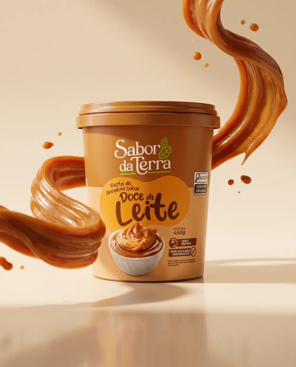 Pasta de Amendoim Doce de Leite com Whey Sabor da Terra 450g com fita de doce de leite